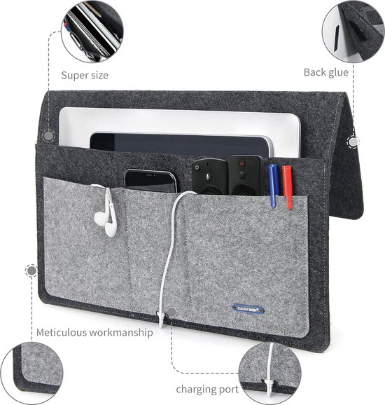 Foto: Vilten bedplank organizer opbergzak organizertas opbergtas anti slip caddy bedside opknoping opslag organisator multifunctionele bed pockets voor boek ipad mobiele telefoons 41x20cm grijs mix