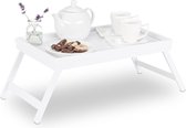 Bamboo Bed Table, Folding Legs, Stand Up Edge, for Serving, HBD: 22 x 64 x 31 cm, Tray Table, White