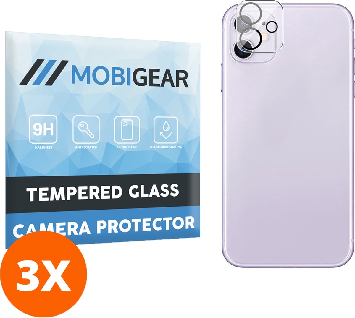 Mobigear Screenprotector geschikt voor Apple iPhone 11 Glazen | Mobigear Camera Protector - Case Friendly (3-Pack)