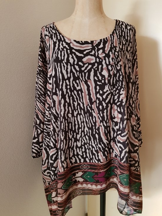 Dames top print beige /zwart One size