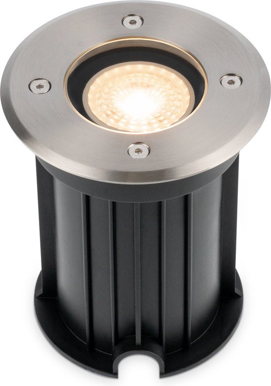 HOFTRONIC Maisy - Grondspots LED voor buiten - Rond - RVS - IP64 Waterdicht - Verwisselbare GU10 - 4 Watt 345 lumen - 2700K warm wit (sfeervol) - Tuinspots en inbouwspots buiten voor in de grond