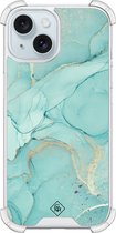 Casimoda® hoesje - Geschikt voor iPhone 15 - Marmer mint groen - Shockproof case - Extra sterk - Siliconen/TPU - Mint, Transparant