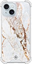 Casimoda® hoesje - Geschikt voor iPhone 15 - Marmer Goud - Shockproof case - Extra sterk - Siliconen/TPU - Goudkleurig, Transparant