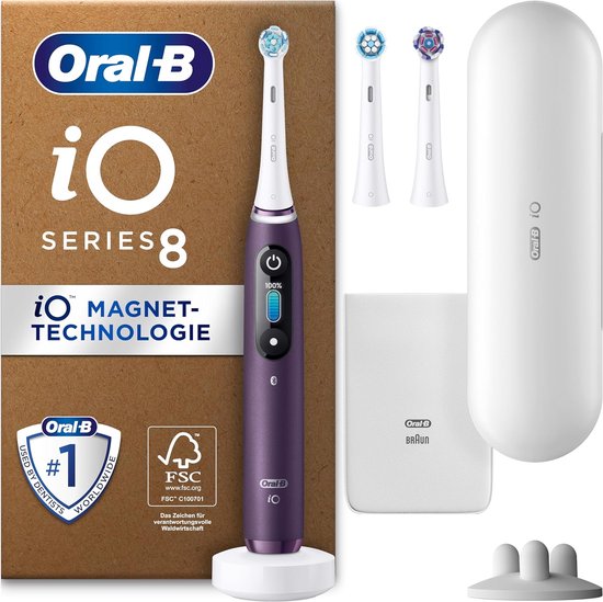 OralB iO 8 Plus Edition Elektrische Tandenborstel + 3 opzetborstels + reisetui Paars bol