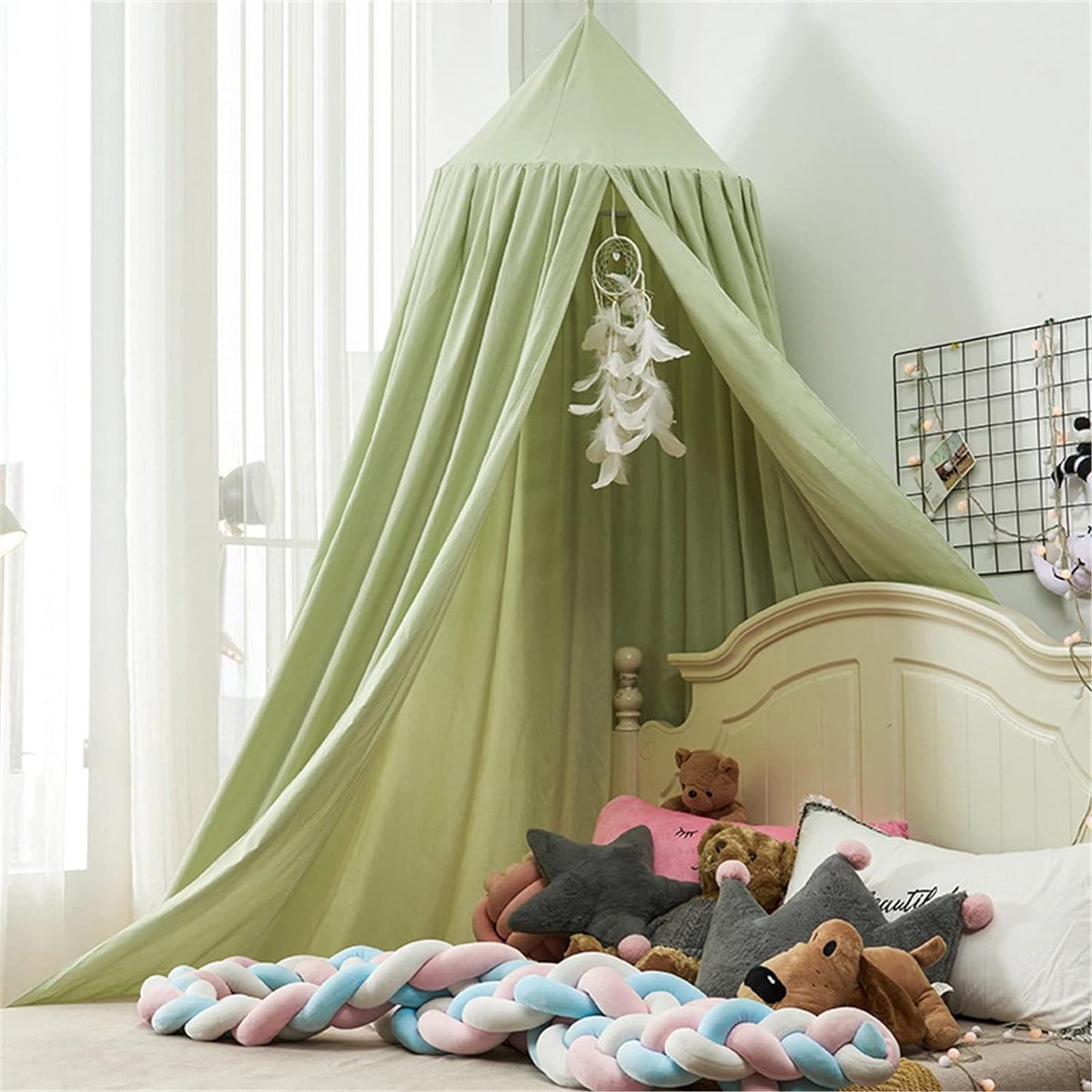 Bedhemel voor babybed, 480 cm, hartversiering, roze