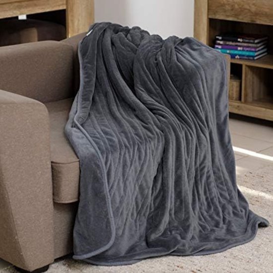 Couverture Chauffante,couverture En Peluche 2pcs-180X130cm,6 Températures, Minuterie De 10H, Affichage LED,Lavable En Machine,pour Canapé, Bureau,Gris
