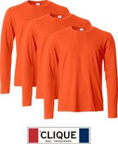 Clique 3 pack lichtgewicht T-shirt met lange mouwen Diep-oranje maat S