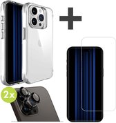iMoshion Hoesje Shockproof Premium & Screenprotector Gehard Glas & 2 Pack Camera Lens Protector Geschikt voor iPhone 15 Pro - Transparant
