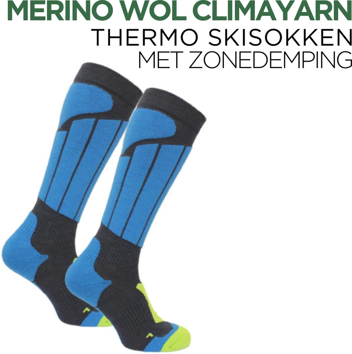 Norfolk Skisokken - 1 paar - Merino wol Climayarn - Thermo Skisokken met Zonedemping - Warm en Droog - Maat 47-50 - Blauw - Aspen