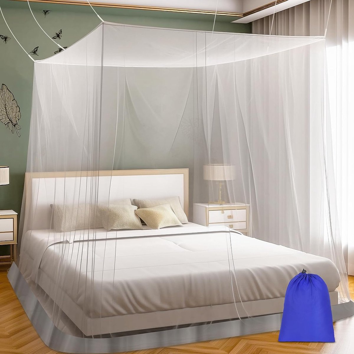 Moustiquaire pour lit, grand ciel de lit blanc pour filles, moustiquaire de  lit