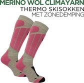 Norfolk Skisokken - Merino wol Climayarn - Anti zweet - Antiblaren Thermosokken - Skisokken met Schokabsorptie Zonedemping - Warm en Droog - Maat 35-38 - Roze - Aspen