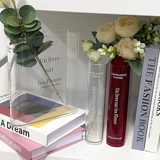 Decoratieve Boekenvaas Van Transparant Acryl - Elegante Bloemenvaas Voor Thuis En Kantoor