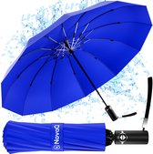 NovaQ Stormparaplu Opvouwbaar met Beschermhoes - Sky Blue - Grote Paraplu 110 CM - Automatisch Uitklapbaar - Windproof tot 100 KM P/U