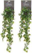 Louis Maes kunstplant met blaadjes hangplant Klimop/hedera - 2x - groen/wit - 70 cm - Klimplanten