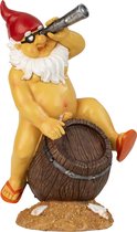 Tuinkabouter beeld Happy Nudist - Polystone - Bloot op bierton - 31 cm - Origineel fun kado - Stoute kabouters