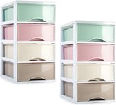 Plasticforte ladeblokje/bureau organizer - 2x - 4 lades - multi kleur - L18 x B25 x H33 cm
