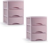 Plasticforte ladeblokje/bureau organizer - 2x - 3 lades - roze - L18 x B25 x H25 cm