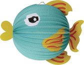 Haza Lampion vis - 25 cm - blauw/geel - papier - Sint maarten/kinderfeestje lampionnen