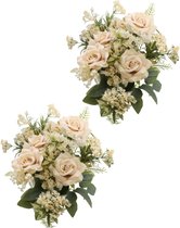 Chaks Bruidsboeket rozen - kunstbloemen - 2x - ivoor/zalm kleurig - H41 cm