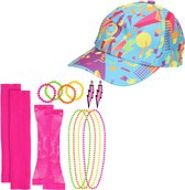 Foute 80s/90s party verkleed set - dames - pet/sieraden - jaren 80/90 verkleed accessoires