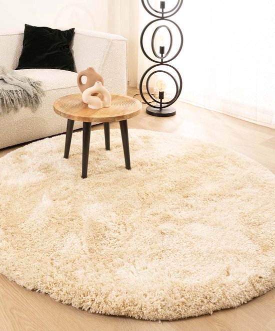 Tapeso Rond shaggy vloerkleed - Meadow beige - 250 cm kopen? Shop bij