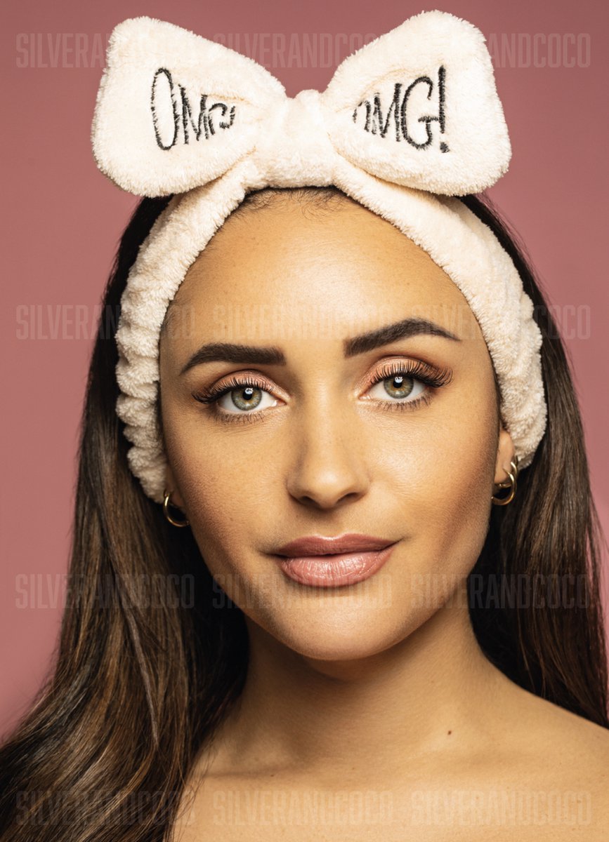 SilverAndCoco - OMG Haarband Strik Dikke Fluffy Elastische Hoofdband voor Opmaken / OMG! Badstof Fleece Make up Spa Slaap Hoofdbanden Vrouwen / Elastische Meisjes Make-up Bandana - Beige