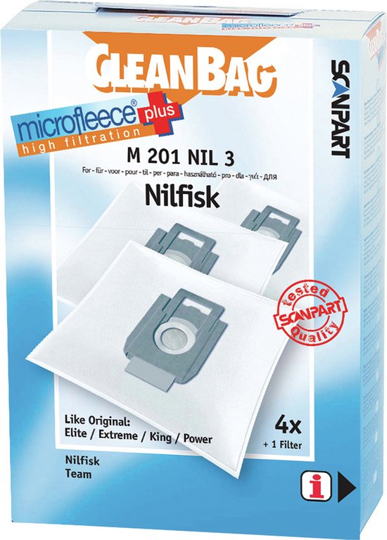 CleanBag stofzuigerzakken 4 stuks - Geschikt voor Nilfisk Elite Extreme GM300 GM400 GM500 King Power - Inclusief 1 filter - Alternatief