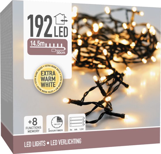 Kerstverlichting 192 led 14.5m extra warm wit Batterij