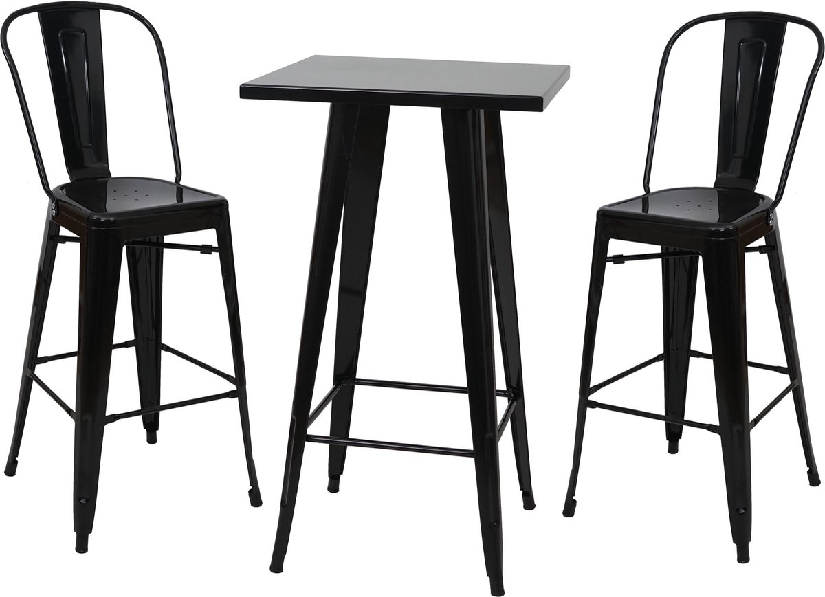 MCW Set bartafel + 2x barkruk MCW-A73, barkruk bartafel, metalen industrieel ontwerp ~ zwart