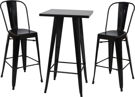 Set bartafel + 2x barkruk MCW-A73, barkruk bartafel, metalen industrieel ontwerp ~ zwart