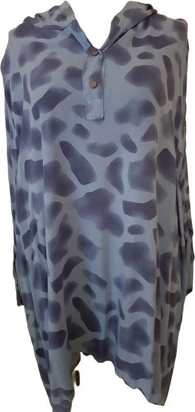 Dames top/blouses print met capuchon blauw One size