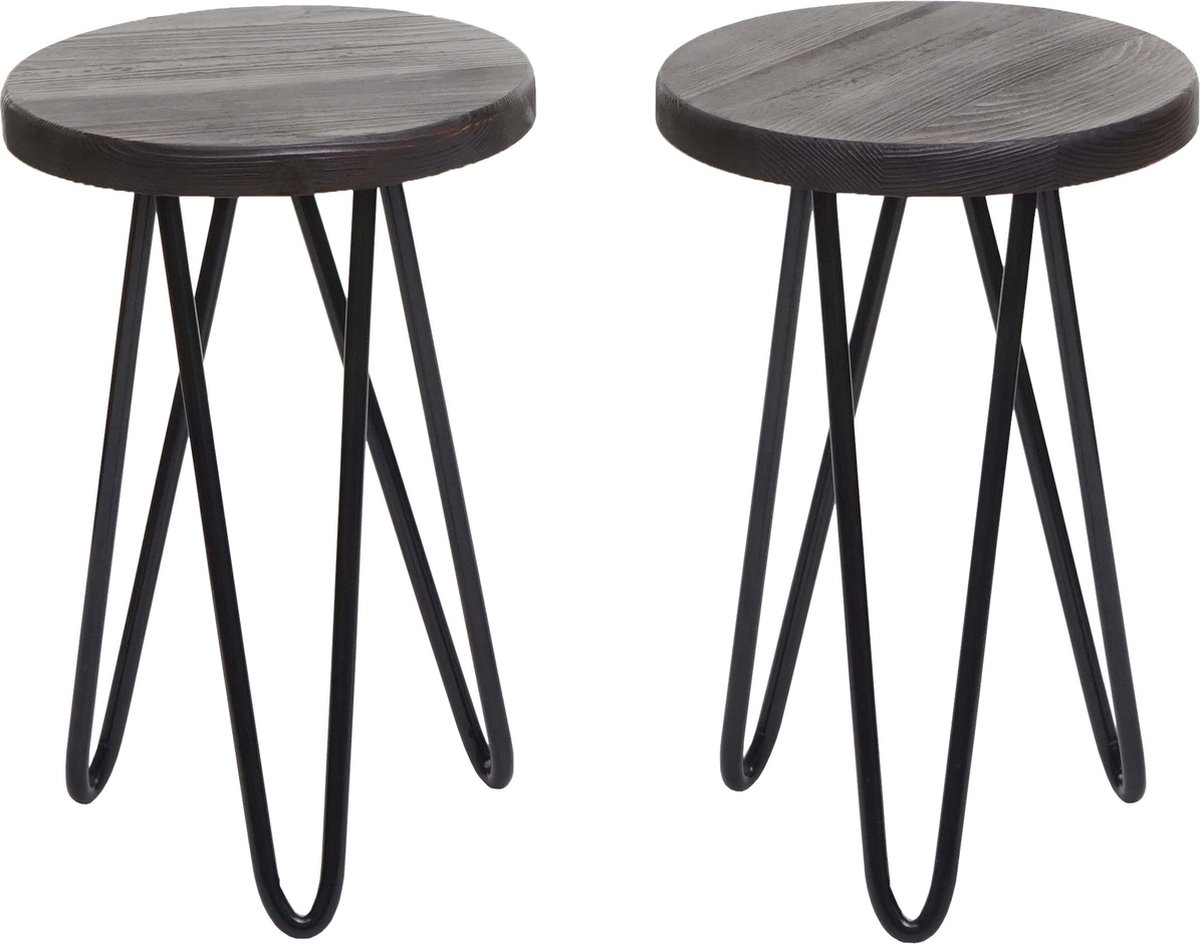 Set van 2 bijzettafels MCW-A80, nachtkastje salontafel, industrieel echt hout Ø25cm ~ donkerbruin