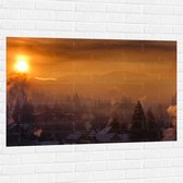 Muursticker - Huizen - Zonsondergang - Sneeuw - Winter - 120x80 cm Foto op Muursticker