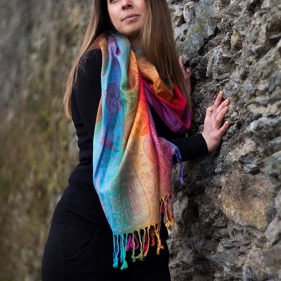 Maroc Écharpe Femme Rainbow Colors Pashmina Viscose/Polyester XXL 180 x 60  cm Multicolore | bol
