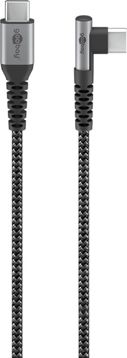Goobay USB-C naar USB-C haaks (links/rechts) kabel - USB2.0 - tot 60W / nylon - 2 meter