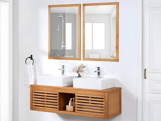 Vente-unique Meuble de salle de bain suspendu en bois d'acacia avec double  vasque et... | bol