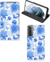 Smart Cover Geschikt voor Samsung Galaxy S21 FE Flowers Blue