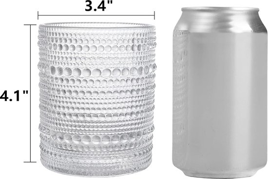 Vintage Drinkglazen Set Van 4 - Transparante Reliëfglazen Voor Sap Dranken En Cocktails Inhoud 370 Ml