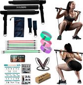 Pilates Bar KIT sportuitrusting voor thuis met 8 fitnessbanden, 3 weerstandsbanden voor de billen, 1 springtouw, voor krachttraining, meertraps, weerstandsbanden, krachttraining, video-instructies
