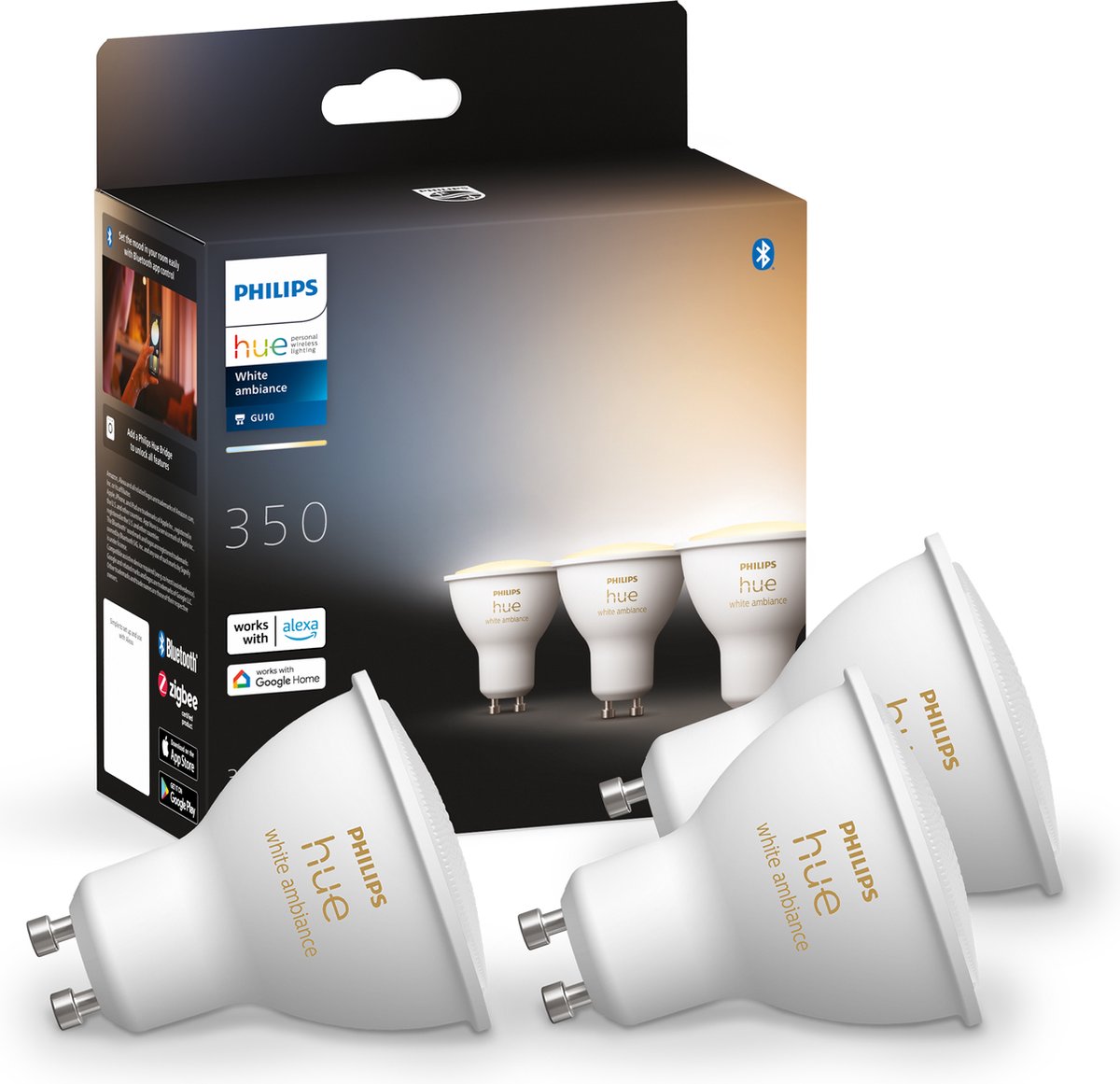 Philips Hue Slimme Lichtbron GU10 Spot - warm tot koelwit licht - 3-pack - Bluetooth - Philips Hue