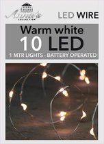 2 stuks zilverdraad ledverlichting - 10 LED lampjes - incl. 2 CR2032 batterijen - 1 mtr. Lang - classic warm wit licht - LED wire - licht snoer - kerstverlichting
