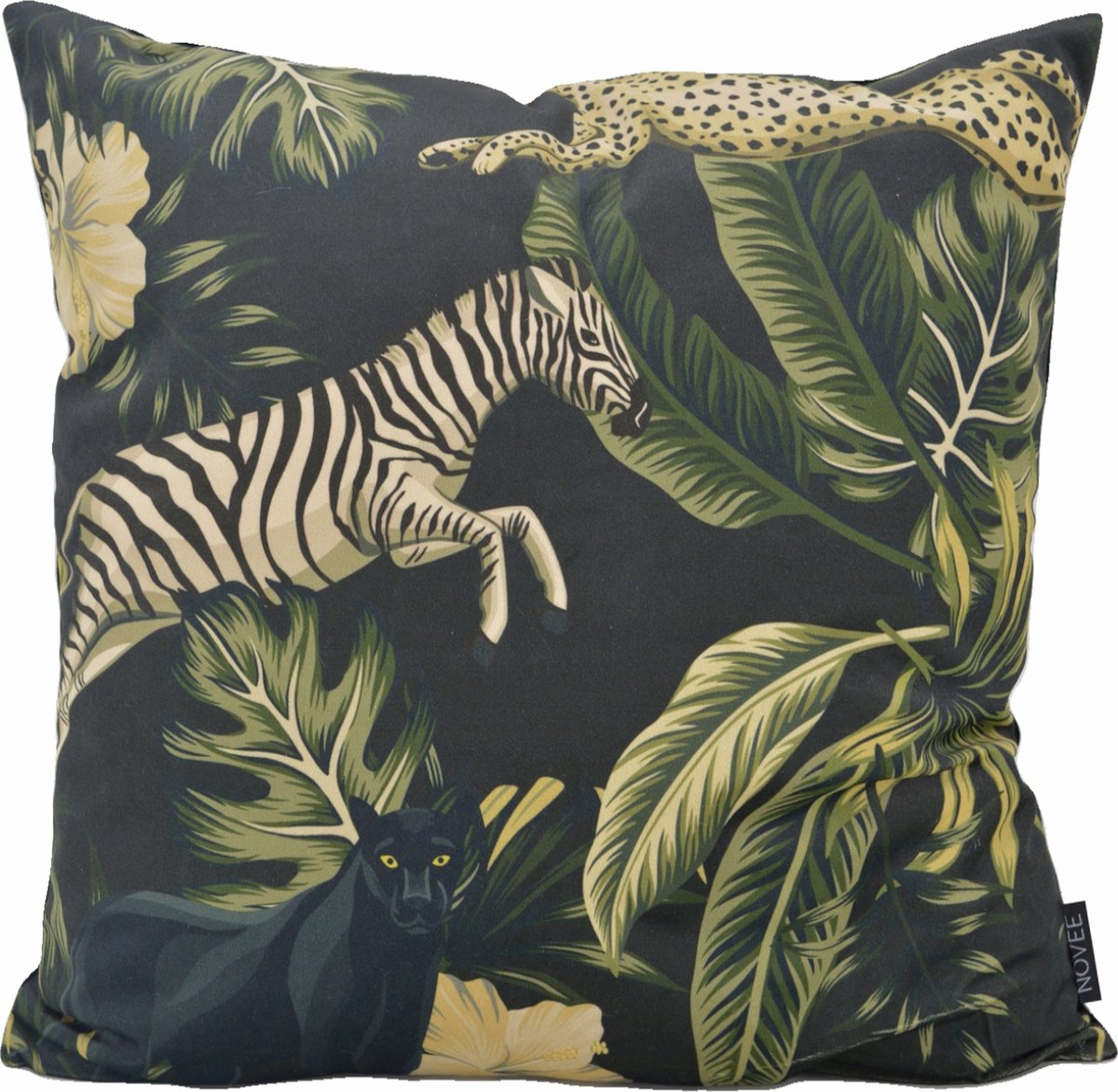 NOVÉE Wild Jungle #2 Kussenhoes | Velvet/Polyester | 45 x 45 cm Zwart/Groen