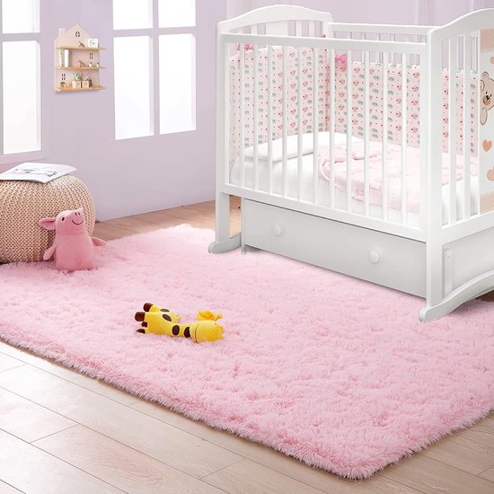 Hoogpolig woonkamertapijt, shaggy halloper, modern, wollig, zacht, groot vloerkleed, woonkamerdecoratie, slaapkamer, kinderkamer (200 x 300 cm, roze)