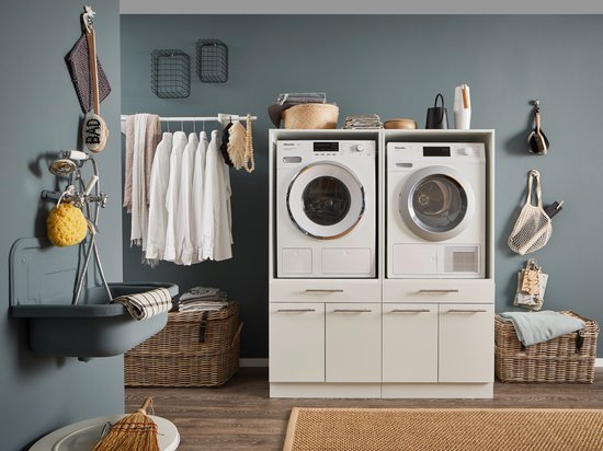 Foto: Laundry duo wasmachine kast wasmachine verhoger duo wasmachine meubel wasmachine en droger ombouw meubel wit hoogte 167 cm wasmachine ombouwkast