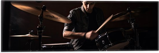 Vlag - Man - Drummen - Muziek - Donker - Hobby - 60x20 cm Foto op Polyester Vlag