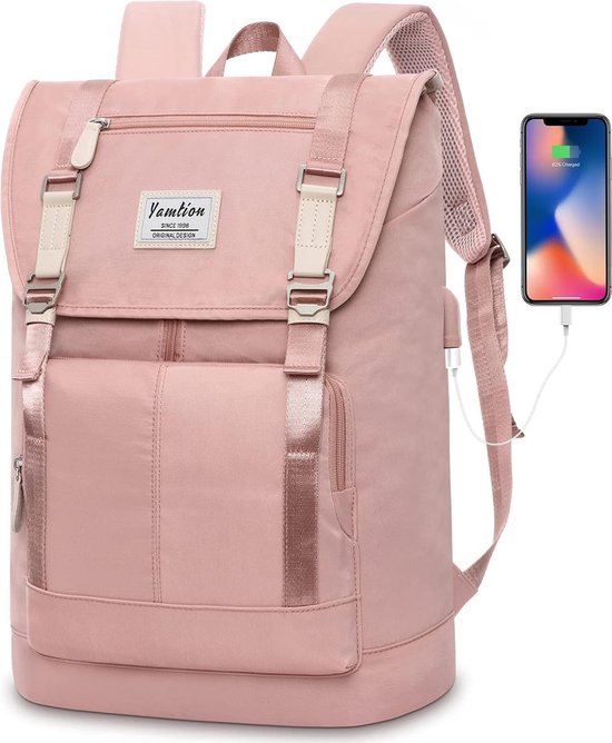 Sacoche pour ordinateur portable avec port de chargement USB - Rose - Sac à  dos pour