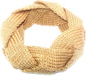 Haarband gehaakt+gevlochten zandkleur - winter - winterstof - dikke stof