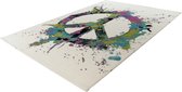 Lalee Freestyle vloerkleed- artistiek karpet- kleurrijk- hip en trendy- love peace dessin- grafeti- ps5- kunst- vlinder tapijt- 160x230 cm multi kleuren creme groen pink picasso