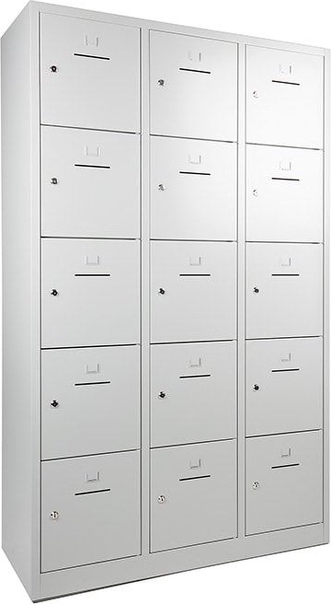 ABC Kantoormeubelen Lockerkast SHC met 5 deuren voorzien van brievensleuf in rood met cilinderslot Licht grijs (Ral 7035)