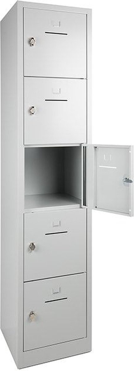 ABC Kantoormeubelen Lockerkast SHC met 5 deuren voorzien van brievensleuf in blauw met hangoogsluiting (excl. hangslot) Licht grijs (Ral 7035)